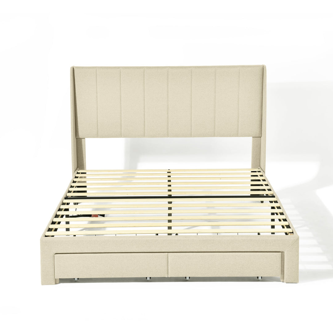 Summit Sleepwell Modern Upholstered Bed Frame With Storage Drawers-HOMY CASA