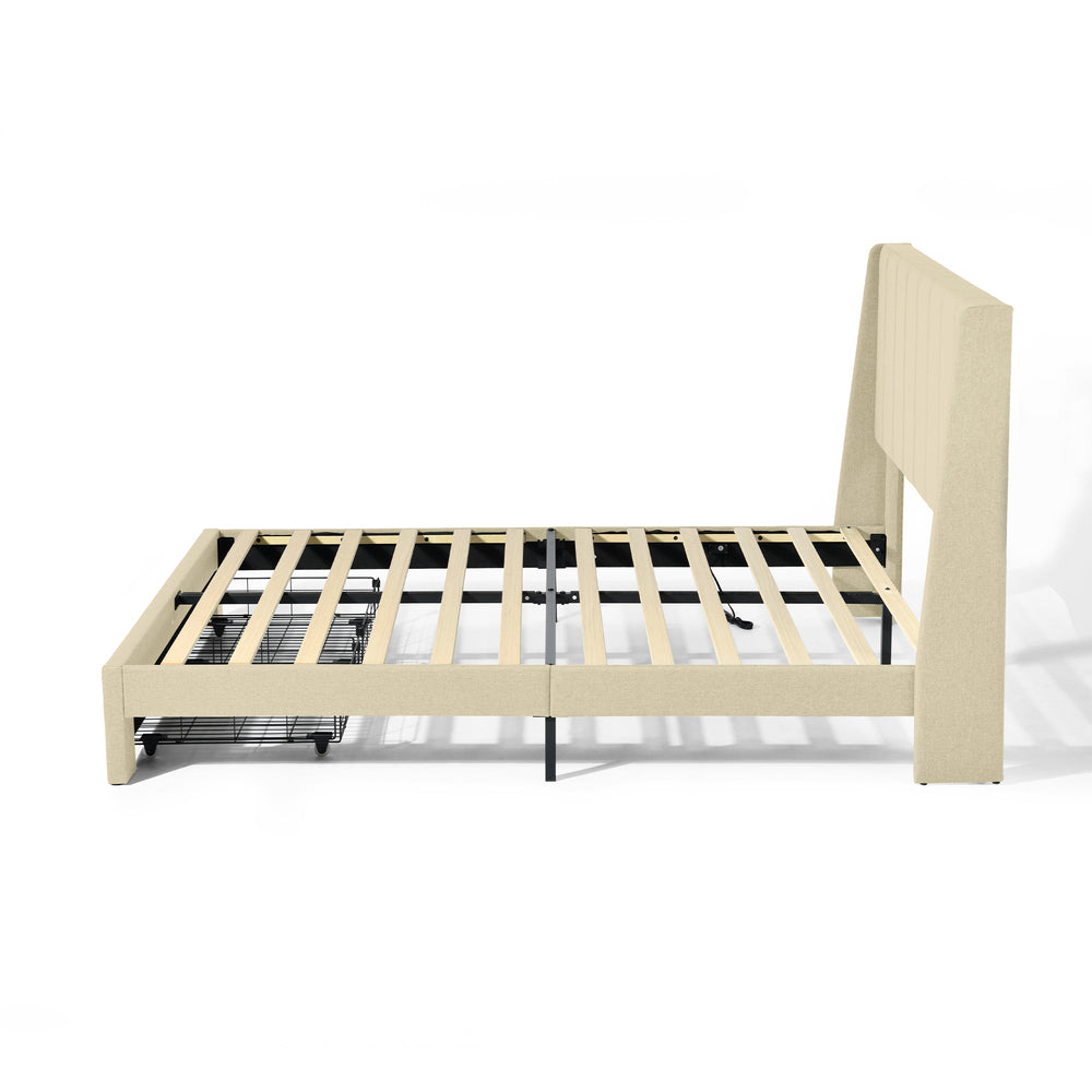 Summit Sleepwell Modern Upholstered Bed Frame With Storage Drawers-HOMY CASA