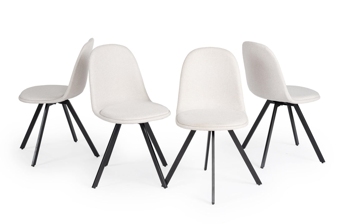 sunflower swivel dining chair set of 4 - beige fabric upholstery - black metal legs modern style