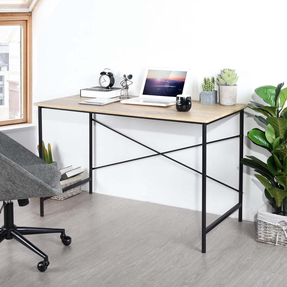 Tasman Modern Wooden Desk With Metal Frame, Stylish Workstation For Home Office