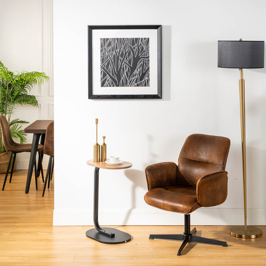 Thomasina Adjustable Office Chair in Beige & Suede Brown