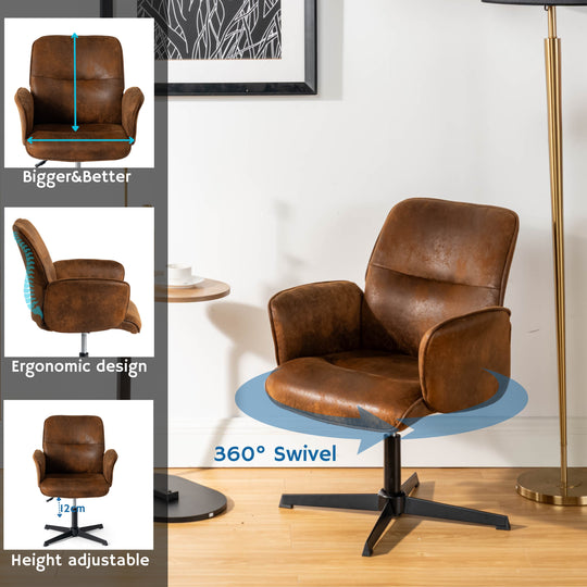 Thomasina Adjustable Office Chair in Beige & Suede Brown