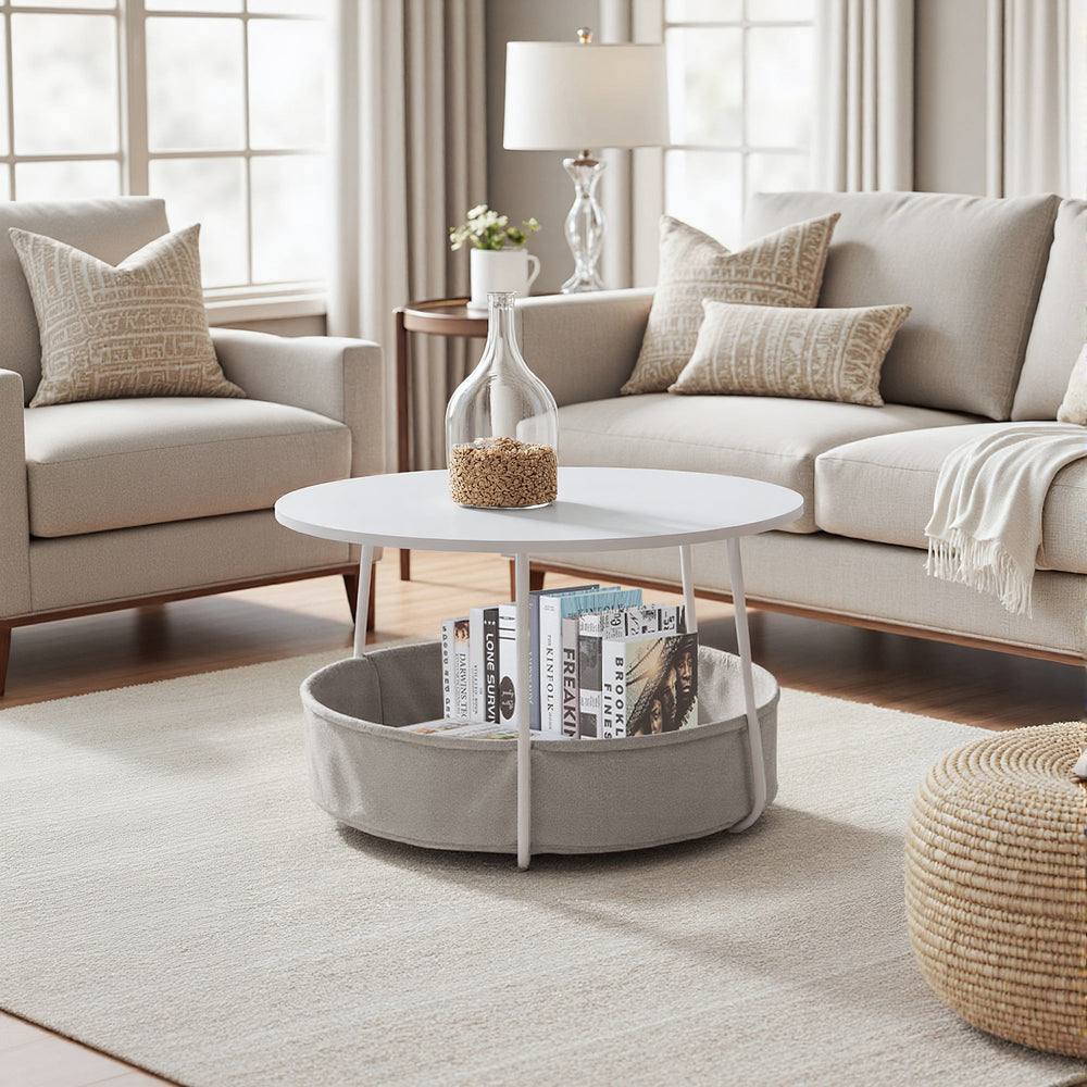 Modern white coffee table with a minimalist design, perfect for contemporary interiors.