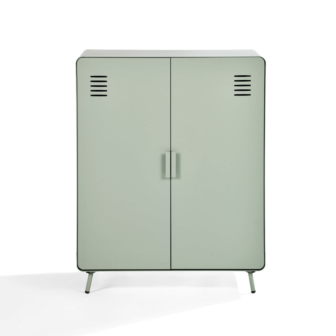 walnut 2-door cabinet - grey metal - sleek storage for living room or office