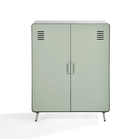 walnut 2-door cabinet - grey metal - sleek storage for living room or office