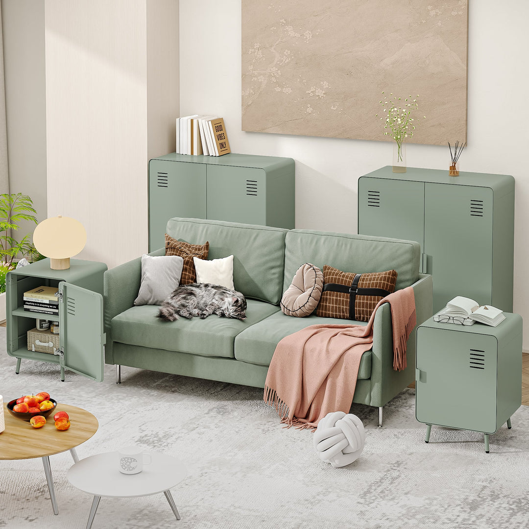 walnut 2-door cabinet - grey metal - sleek storage for living room or office