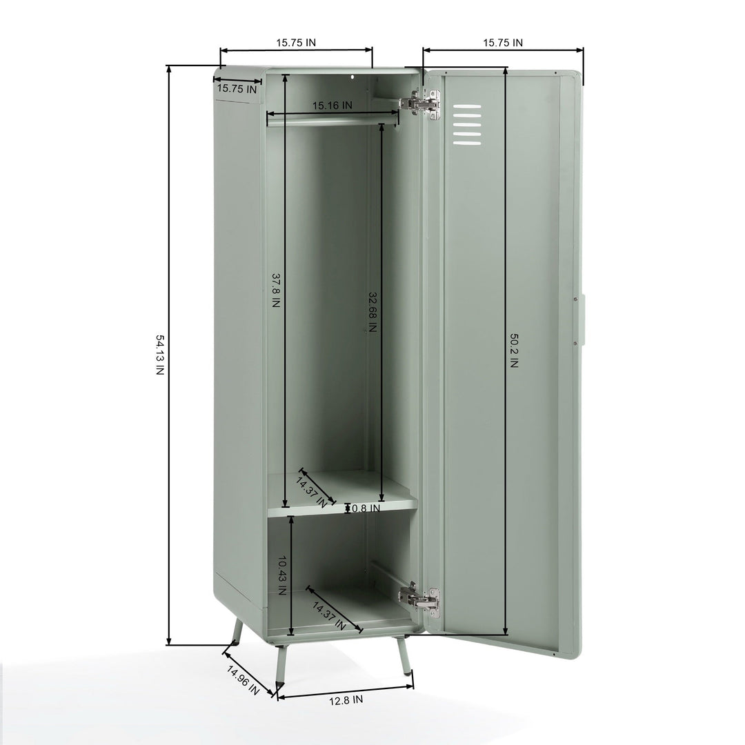 walnut locker cabinet - grey metal - modern storage for bedroom or home office