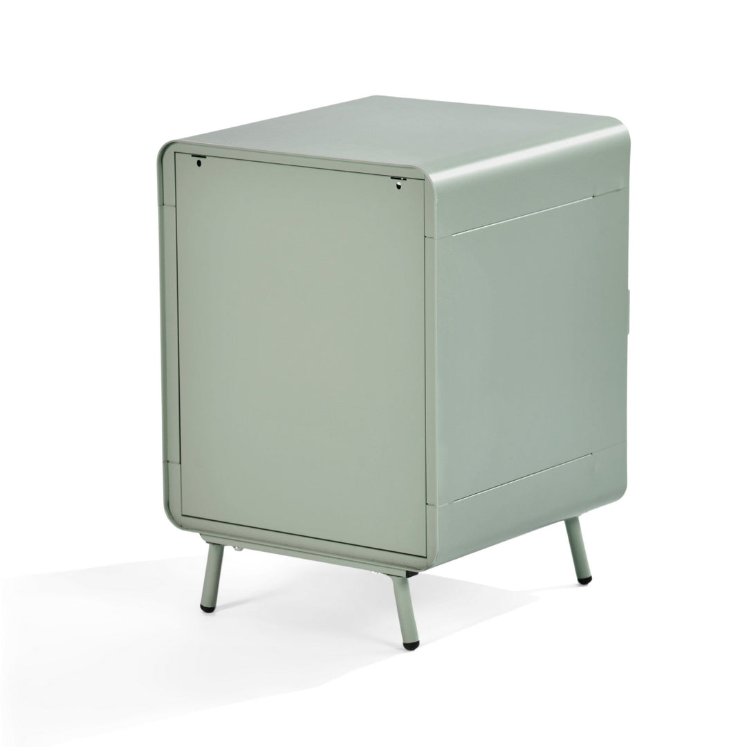 walnut nightstand - grey metal - compact bedside storage for bedroom or dorm room