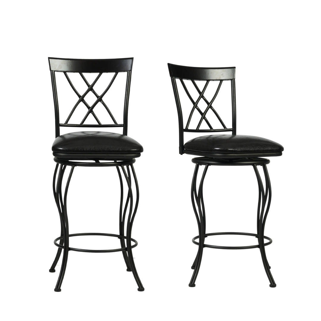 wichita 2-piece counter stool set - black faux leather upholstery - black metal frame modern style