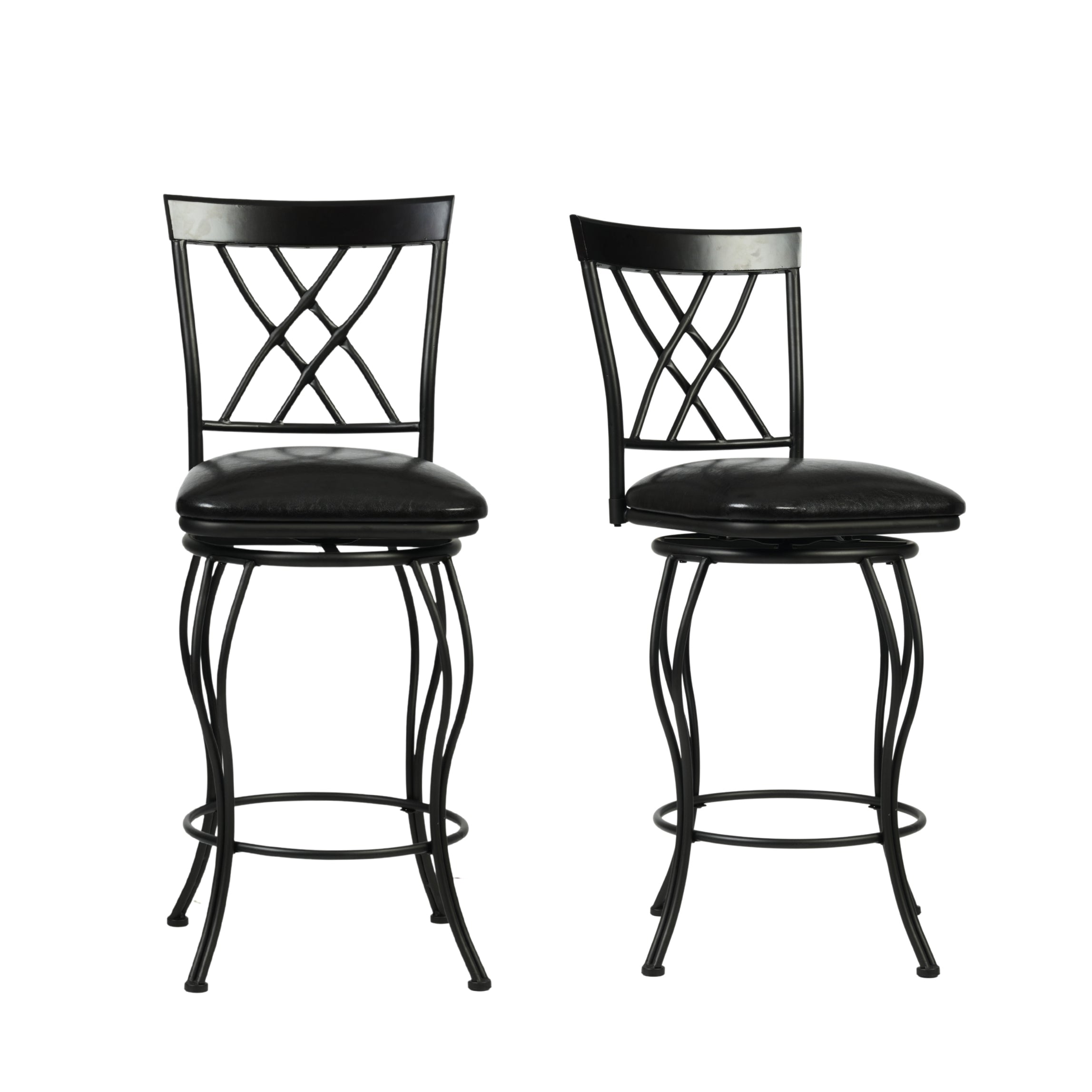 wichita 2-piece counter stool set - black faux leather upholstery - black metal frame modern style