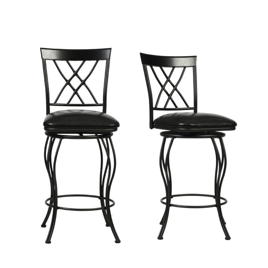 wichita 2-piece counter stool set - black faux leather upholstery - black metal frame modern style