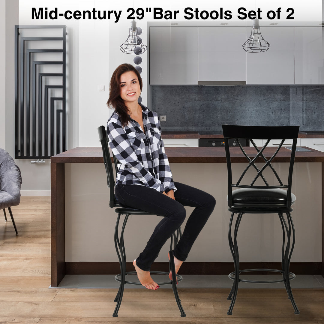 Wichita  Black Swivel Bar Stools With Comfortable Cushioned Seats-HOMY CASA