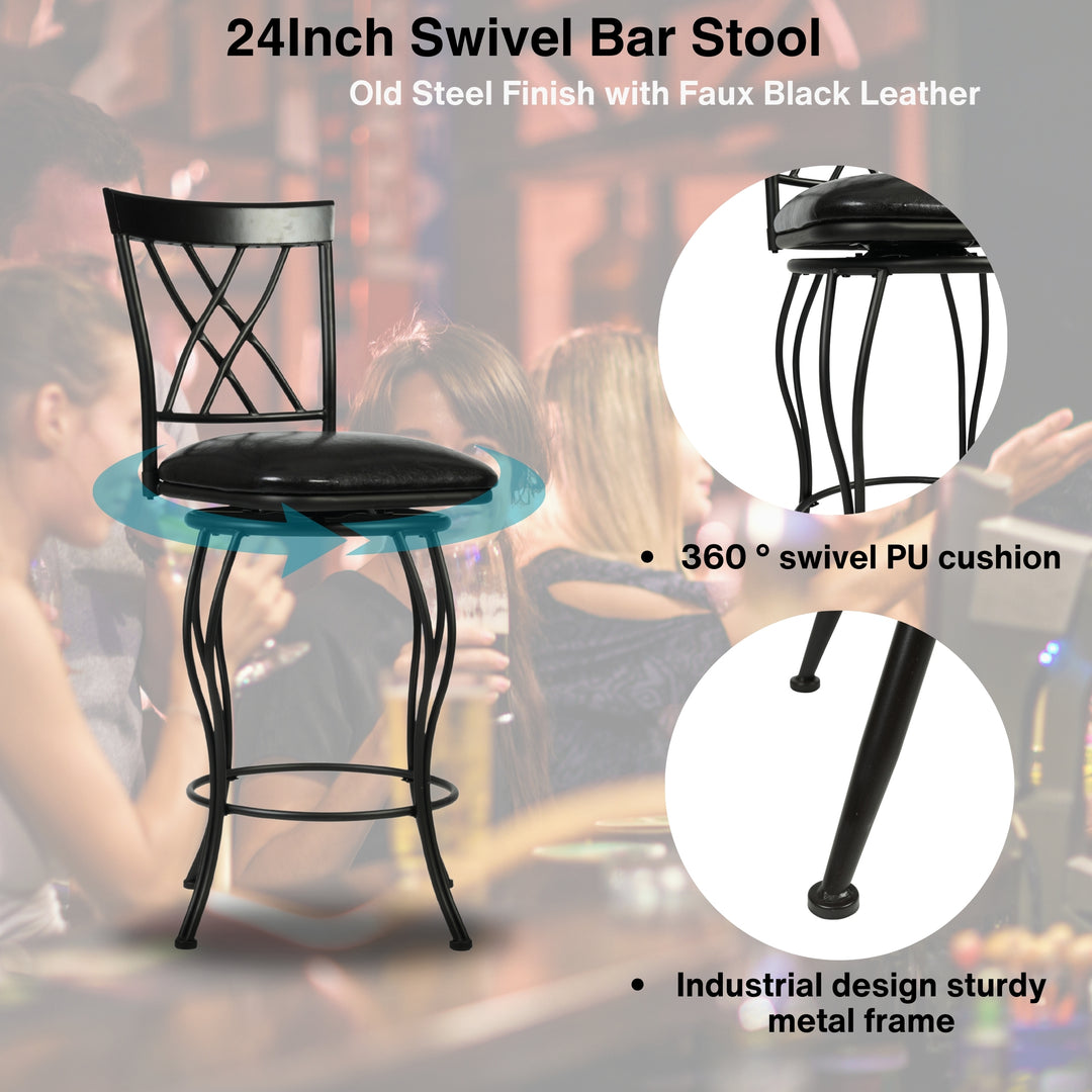 Wichita  Black Swivel Bar Stools With Comfortable Cushioned Seats-HOMY CASA