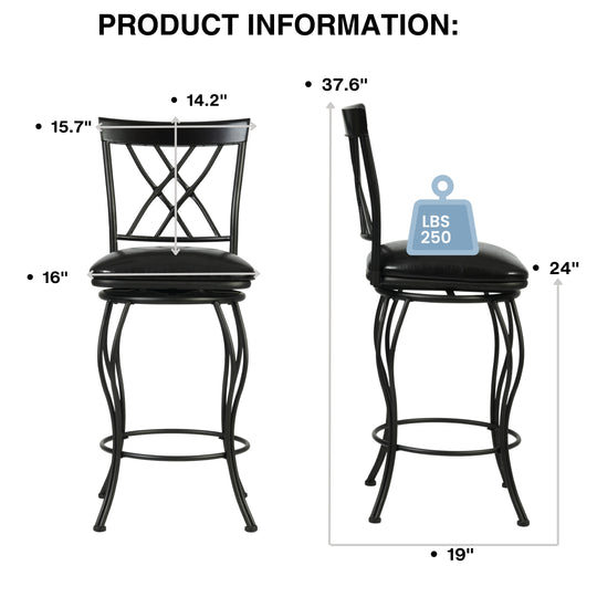 Wichita  Black Swivel Bar Stools With Comfortable Cushioned Seats-HOMY CASA