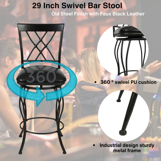 Wichita  Black Swivel Bar Stools With Comfortable Cushioned Seats-HOMY CASA