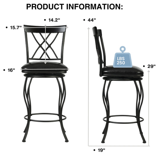 Wichita  Black Swivel Bar Stools With Comfortable Cushioned Seats-HOMY CASA