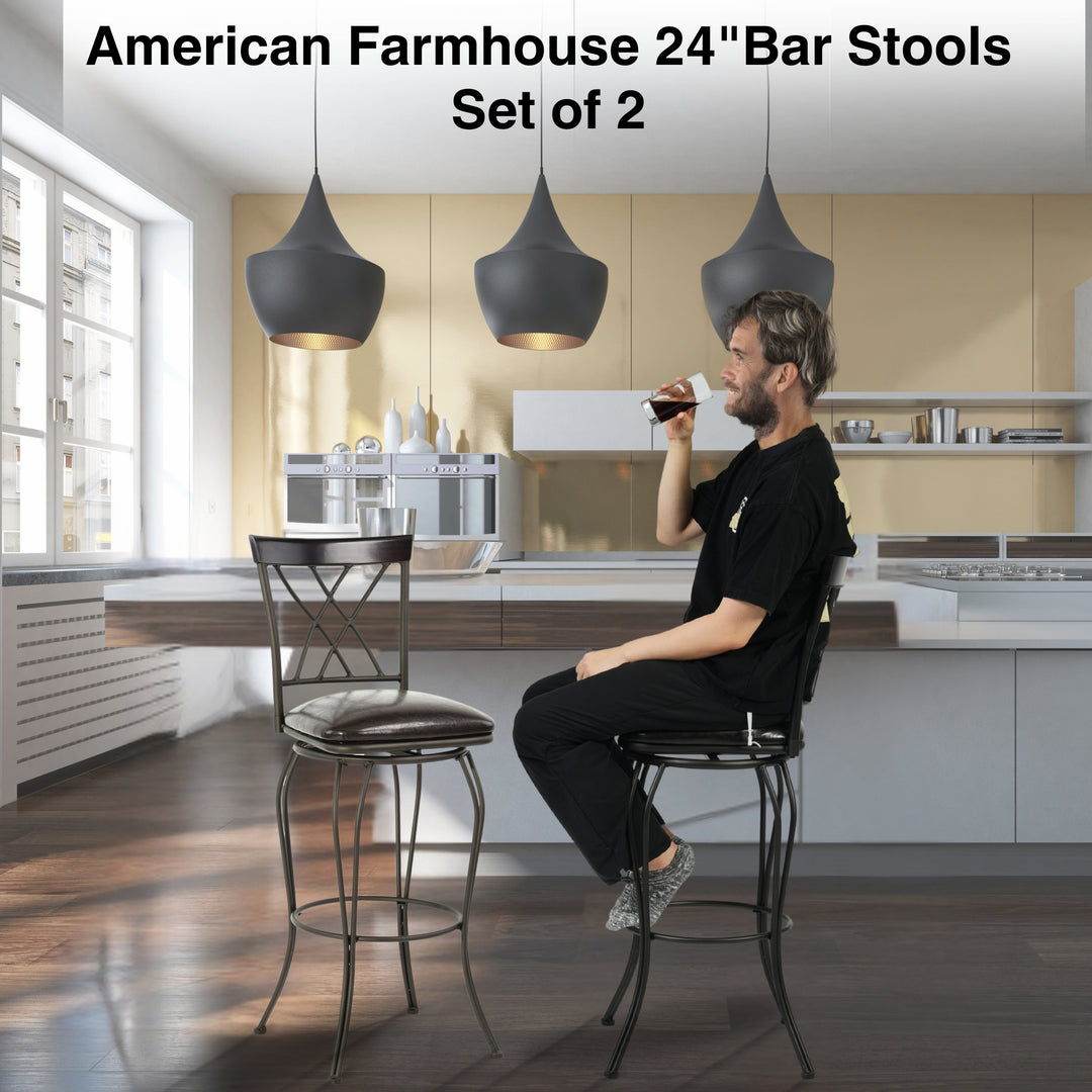 Wichita  Black Swivel Bar Stools With Comfortable Cushioned Seats-HOMY CASA