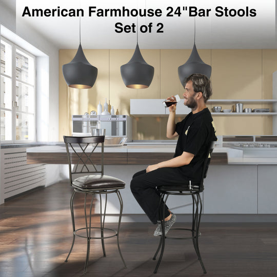 Wichita  Black Swivel Bar Stools With Comfortable Cushioned Seats-HOMY CASA