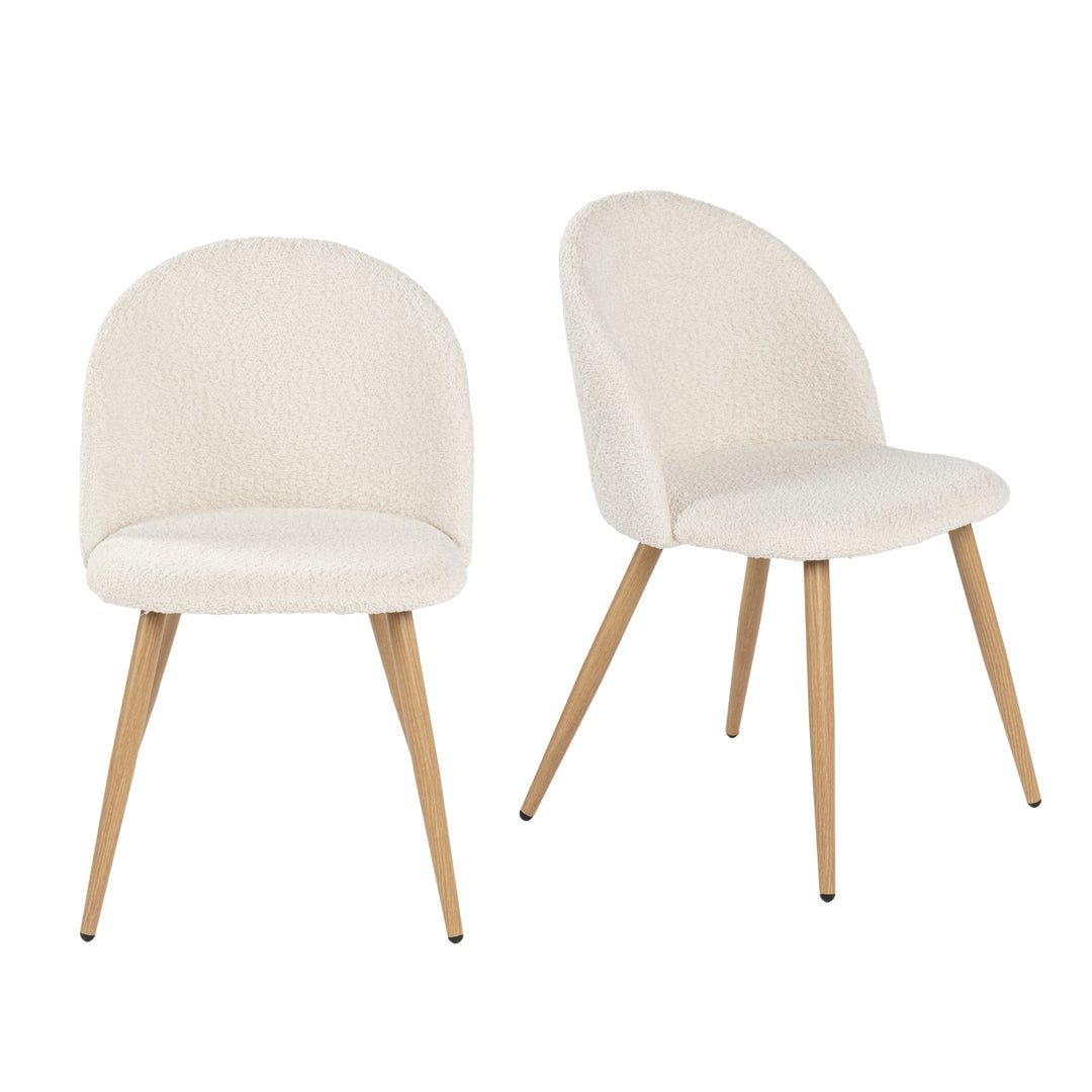 zomba dining chair set of 2 - beige chenille fabric upholstery - oak wood metal legs modern style