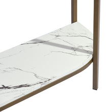 Load image into Gallery viewer, Homy Casa 39.4 in. White Manufactured Wood Top Half Moon Gold Metal Frame Console Table
