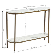 Load image into Gallery viewer, Homy Casa 39.4 in. White Manufactured Wood Top Half Moon Gold Metal Frame Console Table
