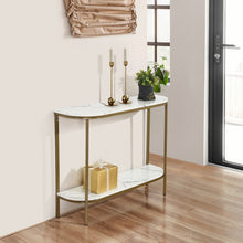 Load image into Gallery viewer, Homy Casa 39.4 in. White Manufactured Wood Top Half Moon Gold Metal Frame Console Table
