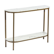 Load image into Gallery viewer, Homy Casa 39.4 in. White Manufactured Wood Top Half Moon Gold Metal Frame Console Table

