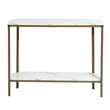 Load image into Gallery viewer, Homy Casa 39.4 in. White Manufactured Wood Top Half Moon Gold Metal Frame Console Table

