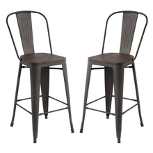 Load image into Gallery viewer, HomyCasa + Industrial 29 Inch Metal Bar Stools Set of 2 with Splat Back and Solid Wood Seat, Tolix Style Stackable Stools for Kitchen, Bistro, Pub
