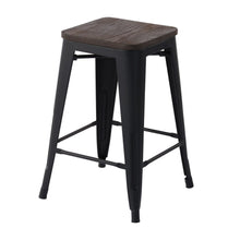 Load image into Gallery viewer, HomyCasa Set of 4 Industrial 24 Inch Metal Counter Height Stools with Solid Wood Seat, Tolix Style Backless Stackable Stools for Kitchen, Bistro, Pub
