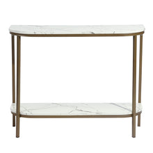 Load image into Gallery viewer, Homy Casa 39.4 in. White Manufactured Wood Top Half Moon Gold Metal Frame Console Table

