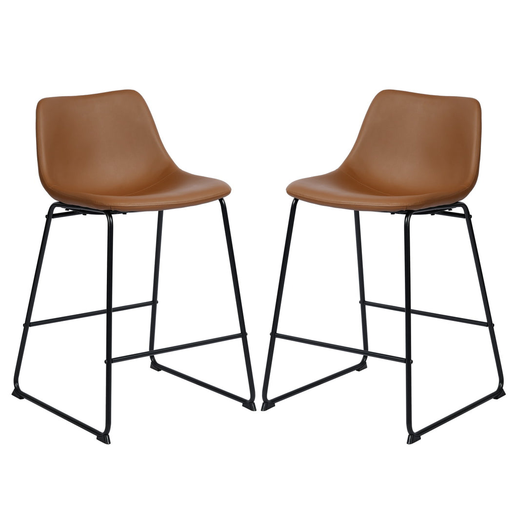 Modern Faux leather Cover seat and back Metal Round Leg Barstool