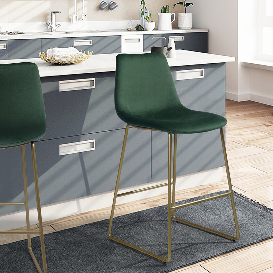 Modern Square Velet Bar Stools with Back and Gold Leg,Set of 2,Counter Height Bar Stool