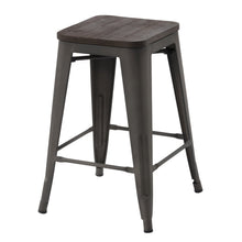 Load image into Gallery viewer, HomyCasa Set of 4 Industrial 24 Inch Metal Counter Height Stools with Solid Wood Seat, Tolix Style Backless Stackable Stools for Kitchen, Bistro, Pub
