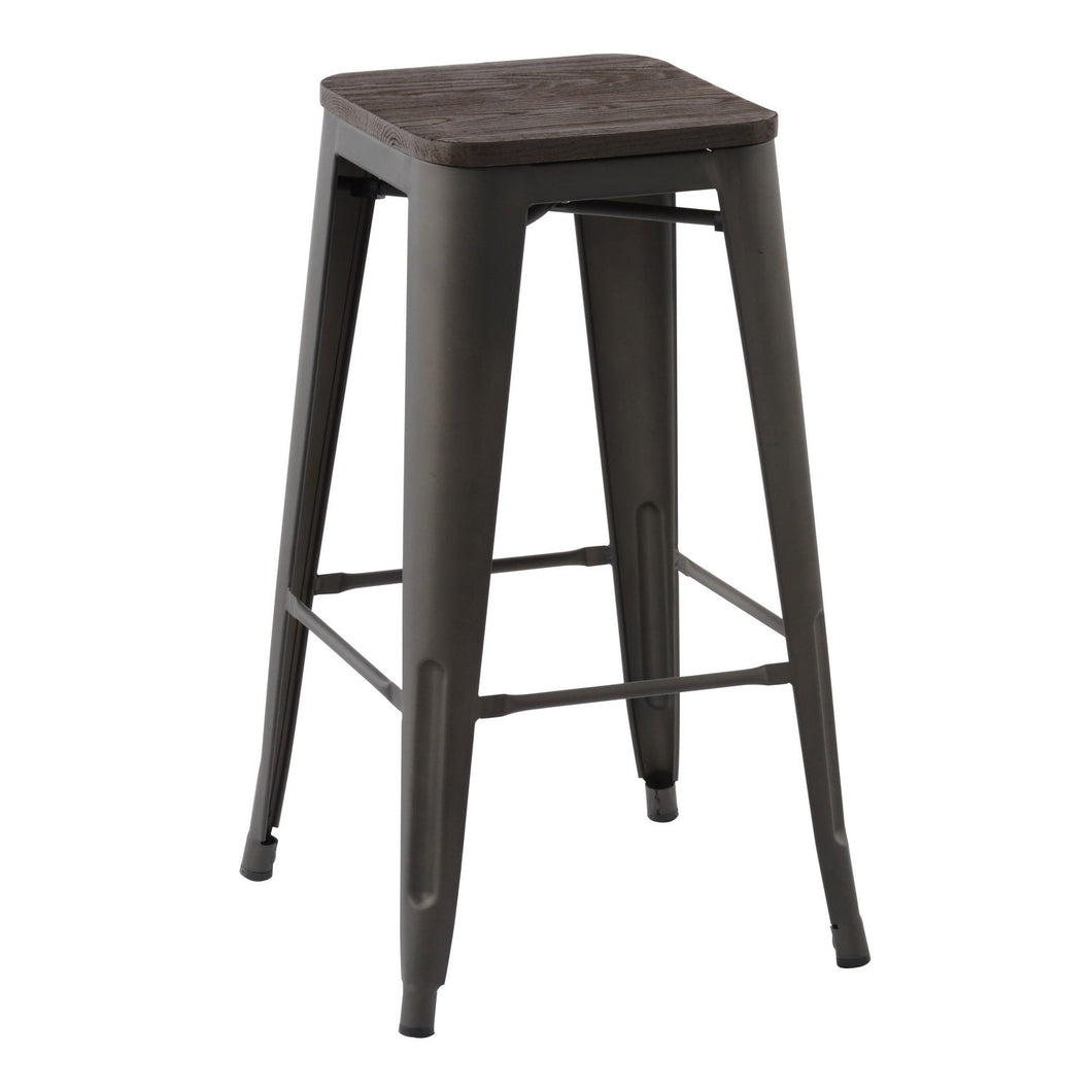 HomyCasa Industrial 29 Inch Metal Bar Stools Wholesale Pallet package with Solid Wood Seat, Tolix Style Backless Stackable Stools for Kitchen, Bistro, Pub