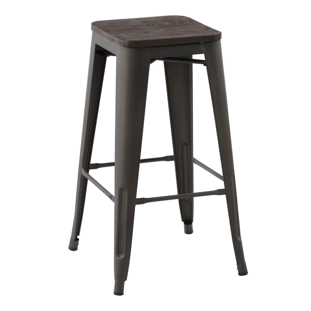 HomyCasa Set of 2 Industrial 29 Inch Metal Counter Height Stools with Solid Wood Seat, Tolix Style Backless Stackable Stools for Kitchen, Bistro, Pub
