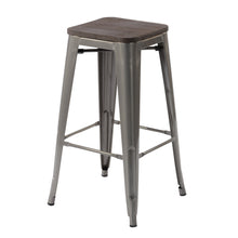 Load image into Gallery viewer, HomyCasa Set of 2 Industrial 29 Inch Metal Counter Height Stools with Solid Wood Seat, Tolix Style Backless Stackable Stools for Kitchen, Bistro, Pub

