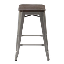 Load image into Gallery viewer, HomyCasa Set of 2 Industrial 24 Inch Metal Counter Height Stools with Solid Wood Seat, Tolix Style Backless Stackable Stools for Kitchen, Bistro, Pub
