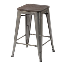 Load image into Gallery viewer, HomyCasa Set of 2 Industrial 24 Inch Metal Counter Height Stools with Solid Wood Seat, Tolix Style Backless Stackable Stools for Kitchen, Bistro, Pub
