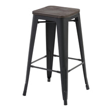 Load image into Gallery viewer, HomyCasa Set of 2 Industrial 29 Inch Metal Counter Height Stools with Solid Wood Seat, Tolix Style Backless Stackable Stools for Kitchen, Bistro, Pub
