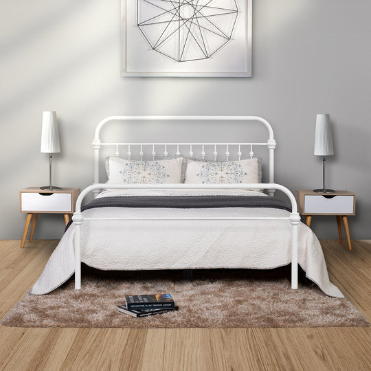 HomyCasa Black/White Modern Metal Bed - 3 Size: Full/Queen/Twin - HomyCasa