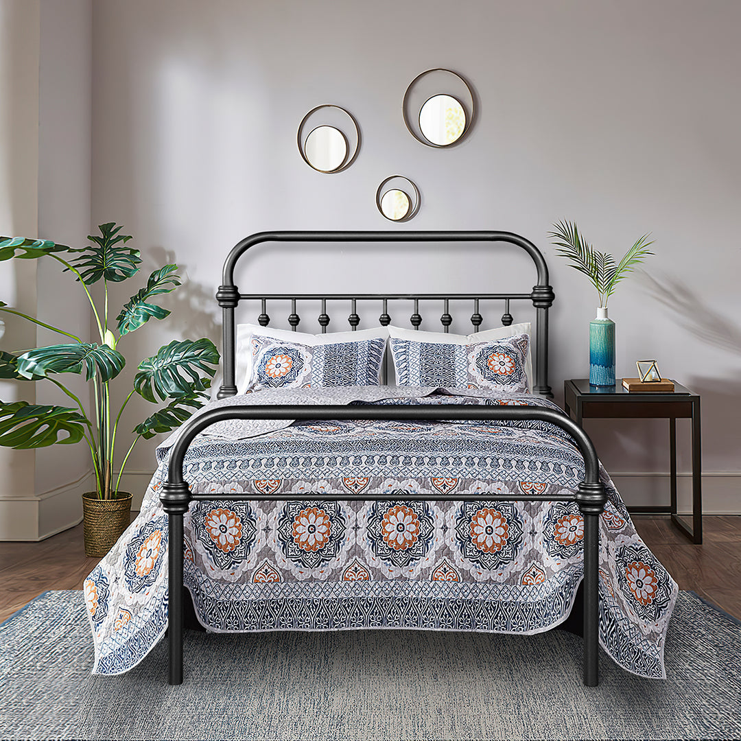HomyCasa Black/White Modern Metal Bed - 3 Size: Full/Queen/Twin - HomyCasa