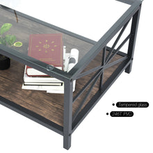 Load image into Gallery viewer, Living Room Black Glass Top Wooden Base Coffee Table - GRAIN GLASS
