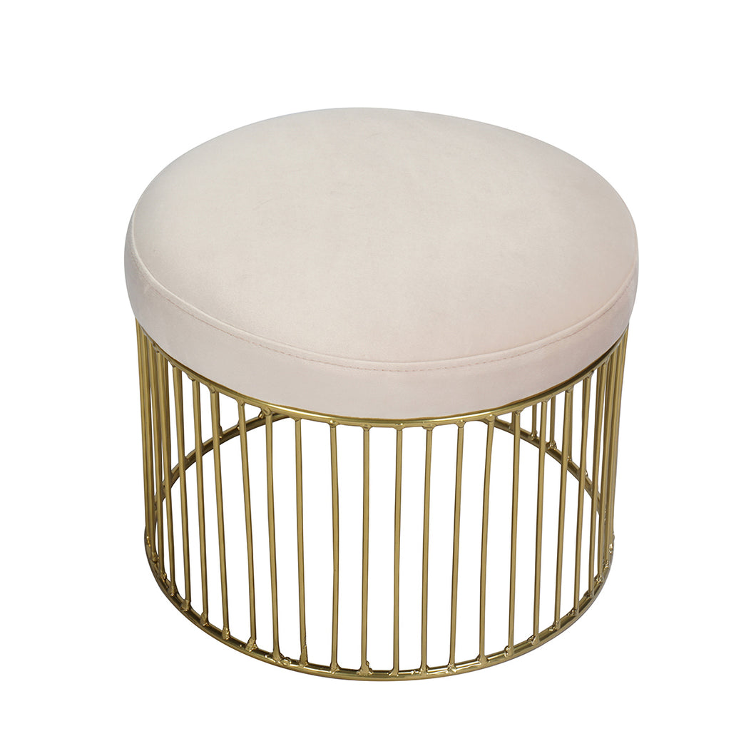 Modern Living Room Round multicolor Fabric seat Gold Metal basket shape Legs Ottoman