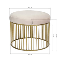 Load image into Gallery viewer, Modern Living Room Round multicolor Fabric seat Gold Metal basket shape Legs Ottoman
