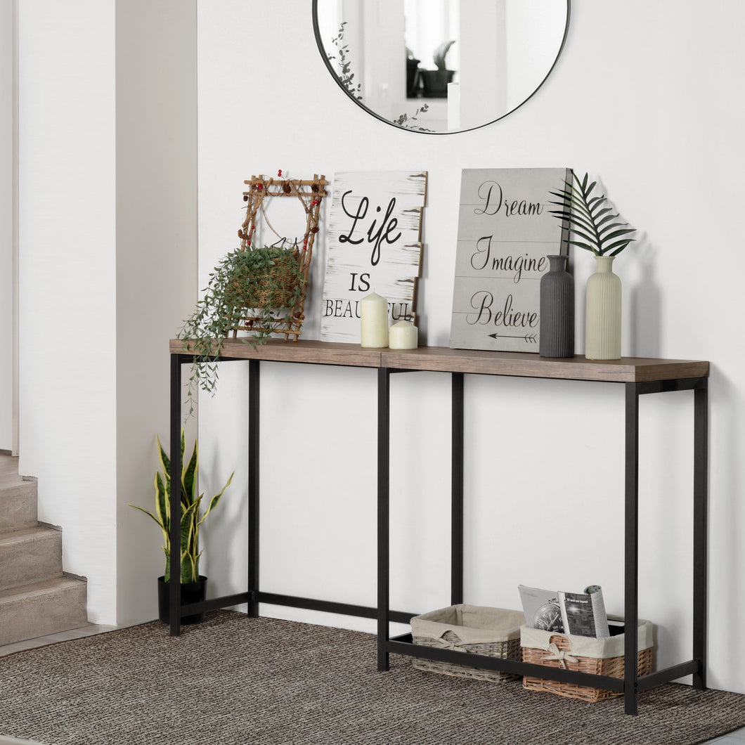 63 Inch  Industrial Long Console Table with Metal Frame, Entry Console Table for Entrance, Couch Console Table for Living Room