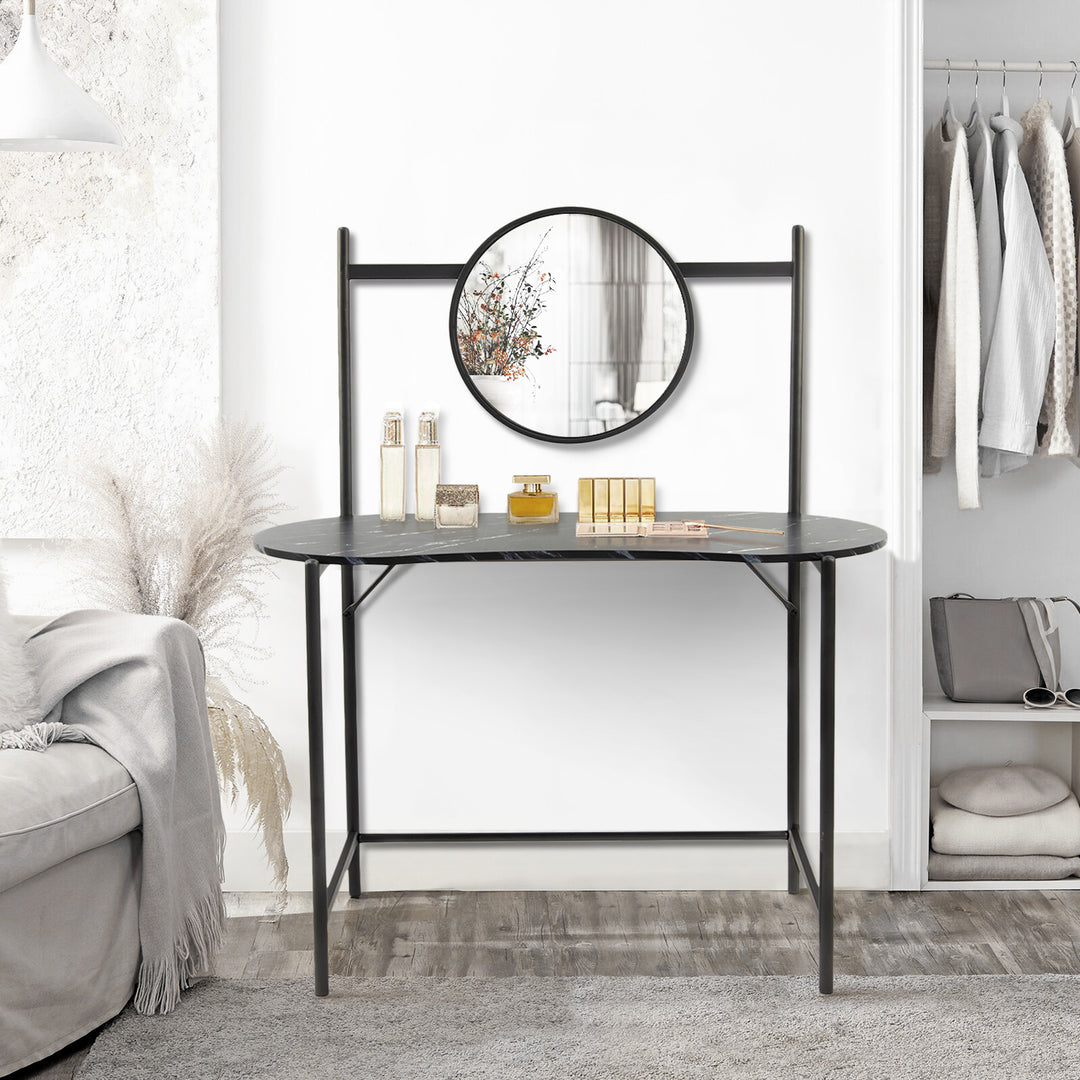 looney oval vanity table with mirror - MDF top with metal legs - modern and elegant for bedroom or dressing area