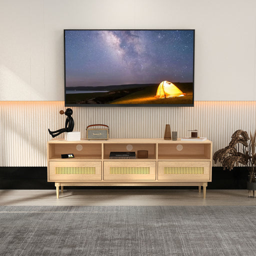 Obert Faux rattem Wooden TV Stand for TVs up to 65' - Homy Casa