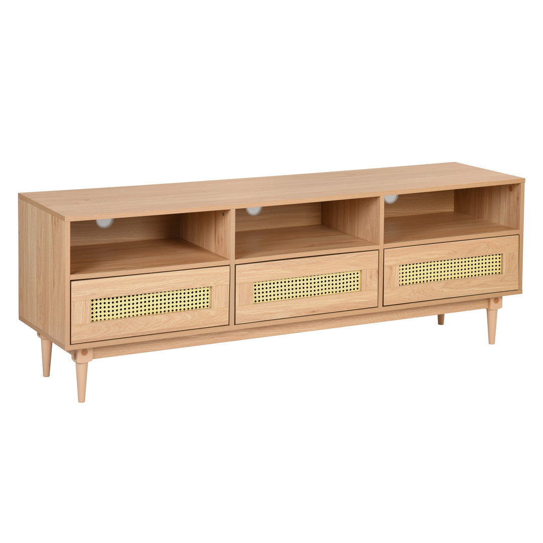 Obert Faux rattem Wooden TV Stand for TVs up to 65' - Homy Casa