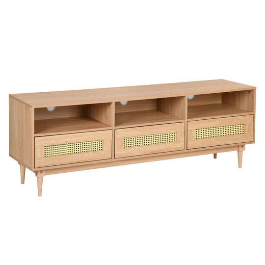 Obert Faux rattem Wooden TV Stand for TVs up to 65' - Homy Casa